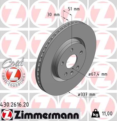 Zimmermann 430.2616.20 - Гальмівний диск autozip.com.ua