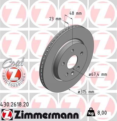 Zimmermann 430.2618.20 - Гальмівний диск autozip.com.ua