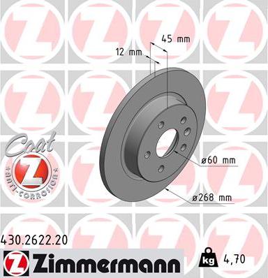 Zimmermann 430.2622.20 - Гальмівний диск autozip.com.ua