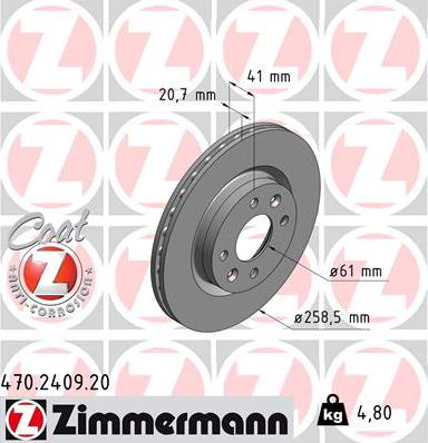 Zimmermann 470.2409.20 - Гальмівний диск autozip.com.ua