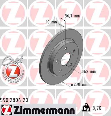 Zimmermann 590.2804.20 - Гальмівний диск autozip.com.ua