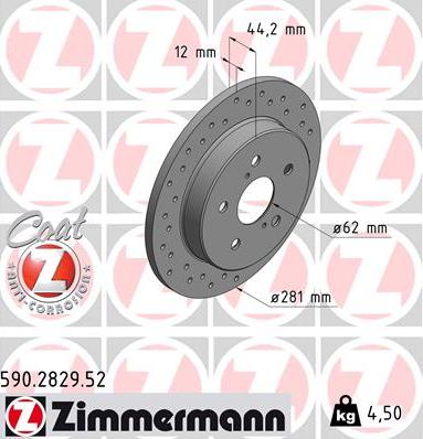 Zimmermann 590.2829.52 - Гальмівний диск autozip.com.ua