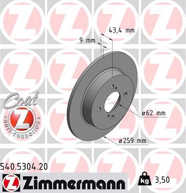 Zimmermann 540.5304.20 - Гальмівний диск autozip.com.ua