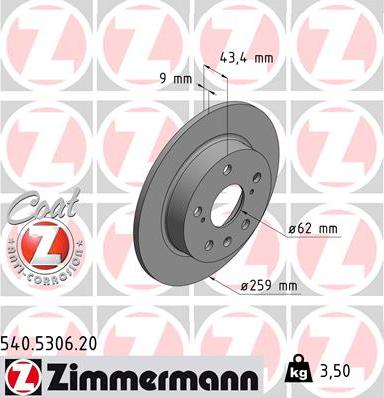 Zimmermann 540.5306.20 - Гальмівний диск autozip.com.ua