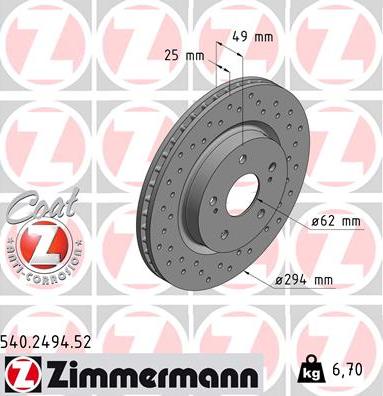 Zimmermann 540.2494.52 - Гальмівний диск autozip.com.ua