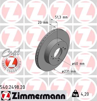 Zimmermann 540.2498.20 - Гальмівний диск autozip.com.ua