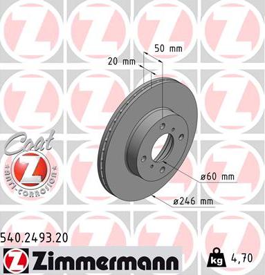 Zimmermann 540.2493.20 - Гальмівний диск autozip.com.ua