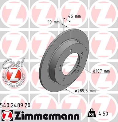 Zimmermann 540.2489.20 - Гальмівний диск autozip.com.ua