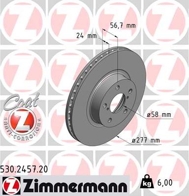 Zimmermann 530.2457.20 - Гальмівний диск autozip.com.ua