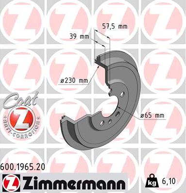 Zimmermann 600.1965.20 - Гальмівний барабан autozip.com.ua