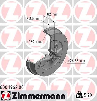 Zimmermann 600.1962.00 - Гальмівний барабан autozip.com.ua
