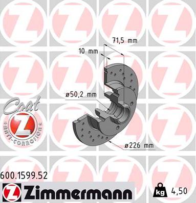 Zimmermann 600.1599.52 - Гальмівний диск autozip.com.ua