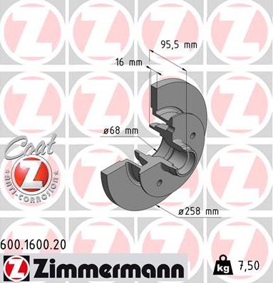 Zimmermann 600.1600.20 - Гальмівний диск autozip.com.ua