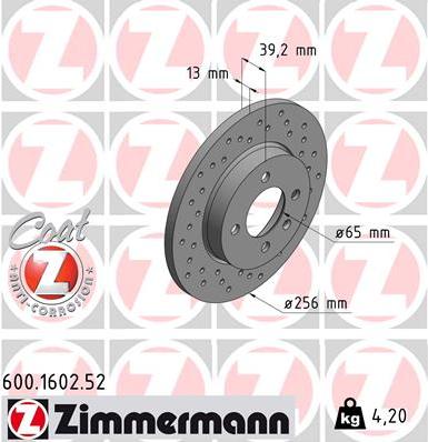 Zimmermann 600.1602.52 - Гальмівний диск autozip.com.ua