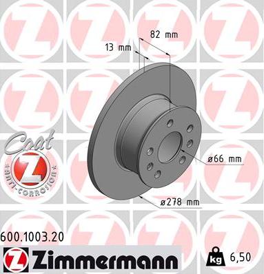 Zimmermann 600.1003.20 - Гальмівний диск autozip.com.ua