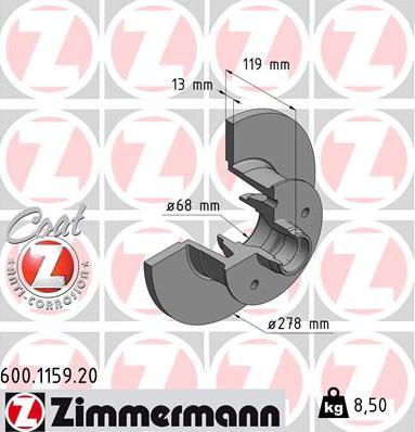 Zimmermann 600.1159.20 - Гальмівний диск autozip.com.ua