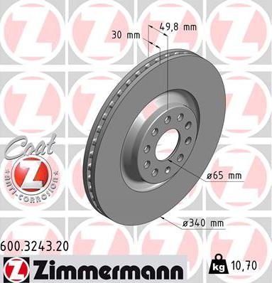 Zimmermann 600.3243.20 - Гальмівний диск autozip.com.ua
