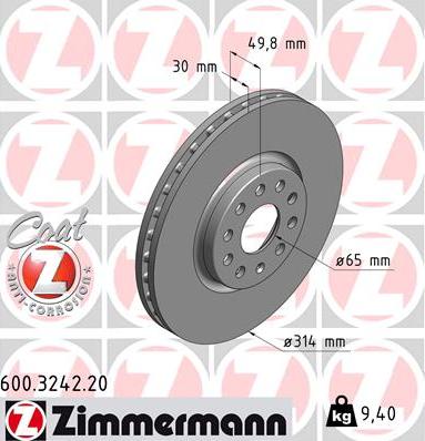 Zimmermann 600.3242.20 - Гальмівний диск autozip.com.ua