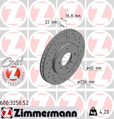 Zimmermann 600.3250.52 - Гальмівний диск autozip.com.ua