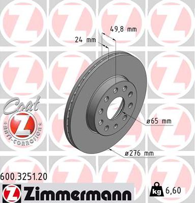 Zimmermann 600.3251.20 - Гальмівний диск autozip.com.ua