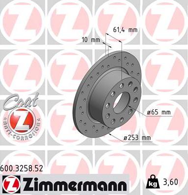 Zimmermann 600.3258.52 - Гальмівний диск autozip.com.ua