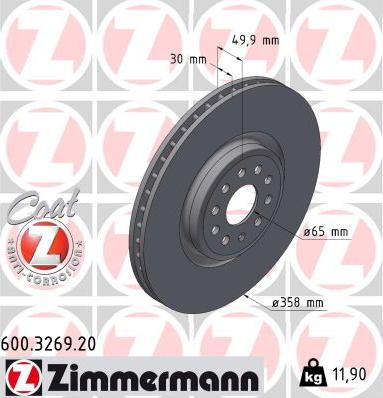 Zimmermann 600.3269.20 - Гальмівний диск autozip.com.ua