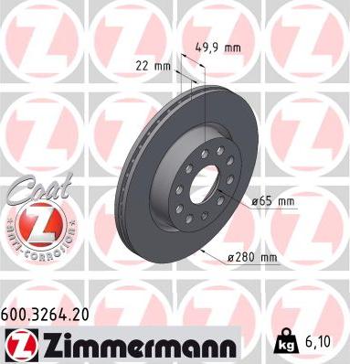 Zimmermann 600.3264.20 - Гальмівний диск autozip.com.ua