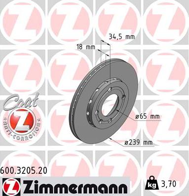Zimmermann 600.3205.20 - Гальмівний диск autozip.com.ua