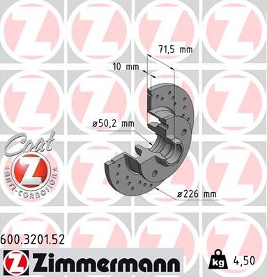 Zimmermann 600.3201.52 - Гальмівний диск autozip.com.ua