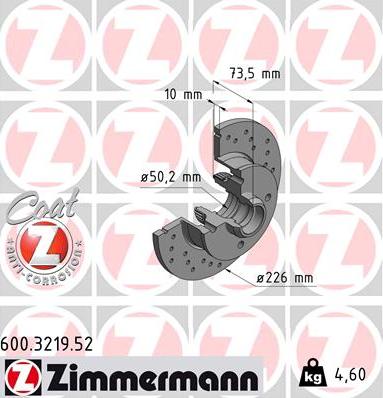 Zimmermann 600.3219.52 - Гальмівний диск autozip.com.ua