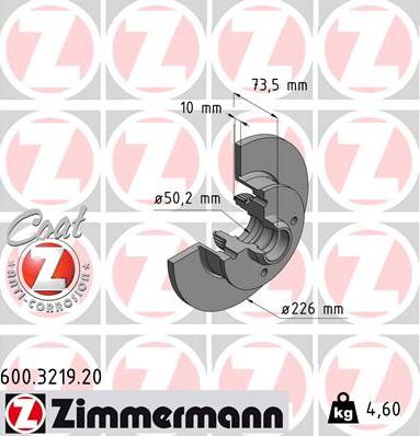 Zimmermann 600.3219.20 - Гальмівний диск autozip.com.ua
