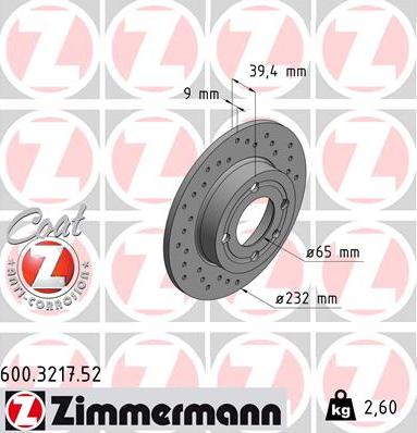 Zimmermann 600.3217.52 - Гальмівний диск autozip.com.ua