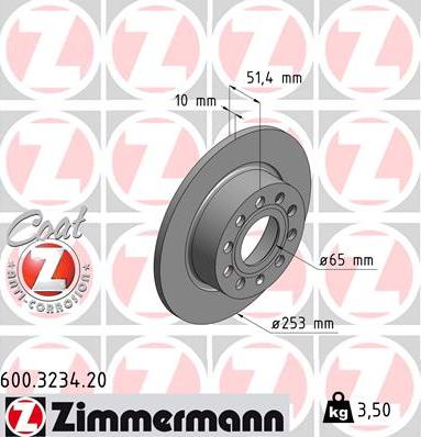 Zimmermann 600.3234.20 - Гальмівний диск autozip.com.ua