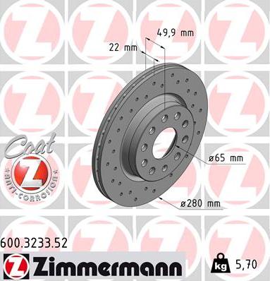 Zimmermann 600.3233.52 - Гальмівний диск autozip.com.ua