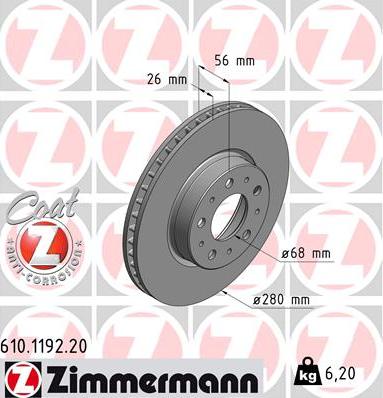 Zimmermann 610.1192.20 - Гальмівний диск autozip.com.ua
