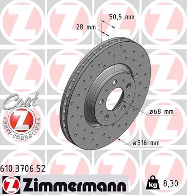 Zimmermann 610.3706.52 - Гальмівний диск autozip.com.ua