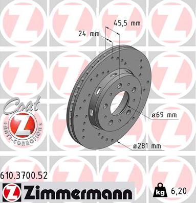 Zimmermann 610.3700.52 - Гальмівний диск autozip.com.ua