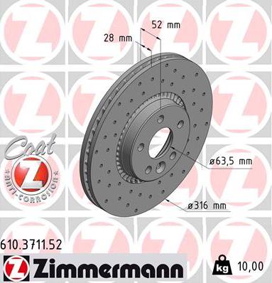 Zimmermann 610.3711.52 - Гальмівний диск autozip.com.ua