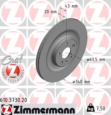 Zimmermann 610.3730.20 - Гальмівний диск autozip.com.ua