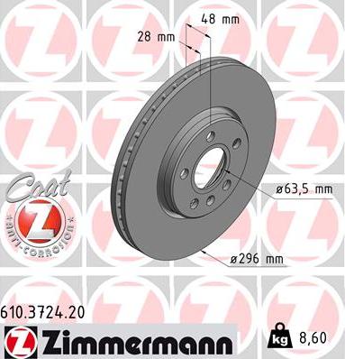 Zimmermann 610.3724.20 - Гальмівний диск autozip.com.ua