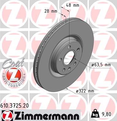Zimmermann 610.3725.20 - Гальмівний диск autozip.com.ua