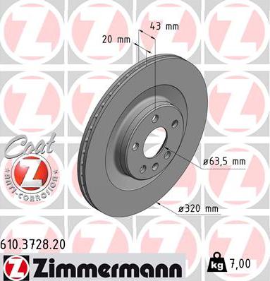 Zimmermann 610.3728.20 - Гальмівний диск autozip.com.ua