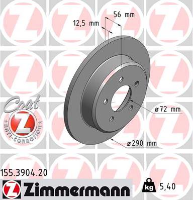 Zimmermann 155.3904.20 - Гальмівний диск autozip.com.ua
