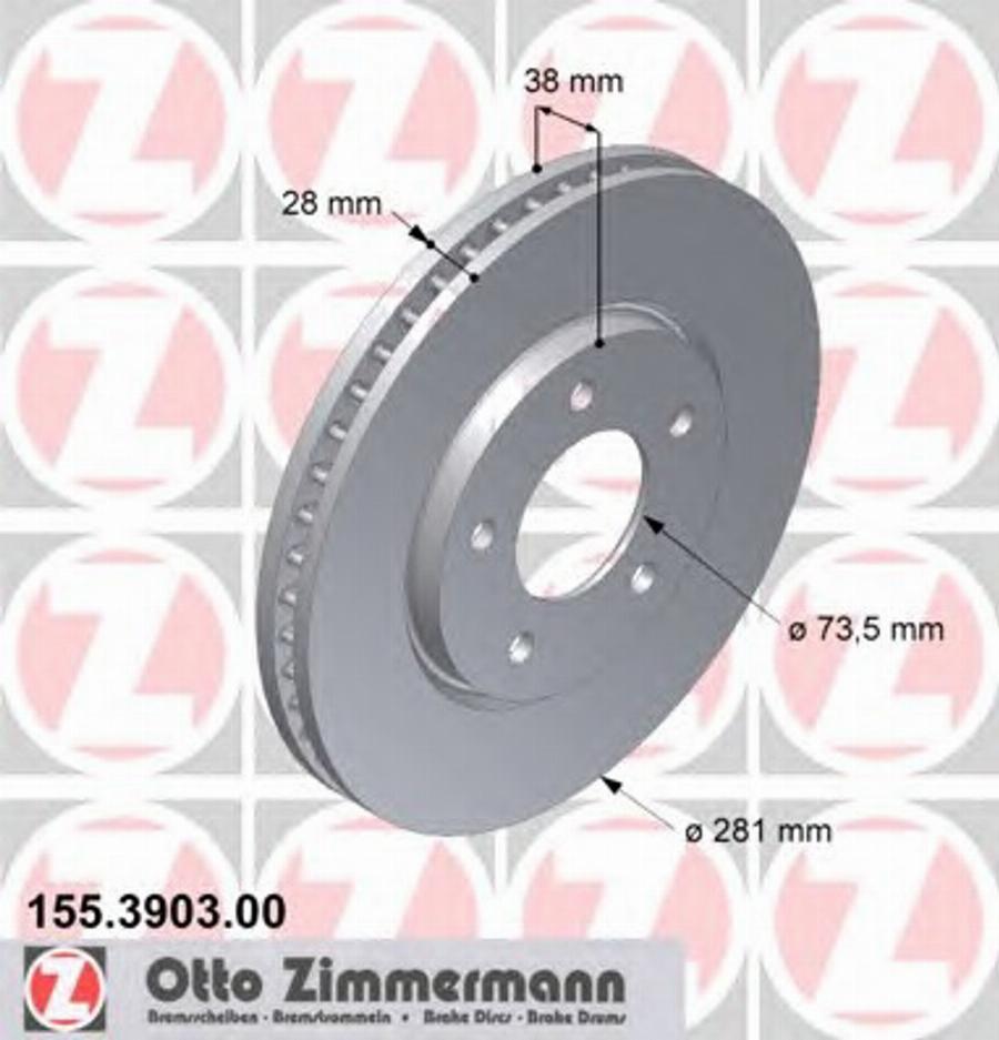 Zimmermann 155.3903.00 - Гальмівний диск autozip.com.ua