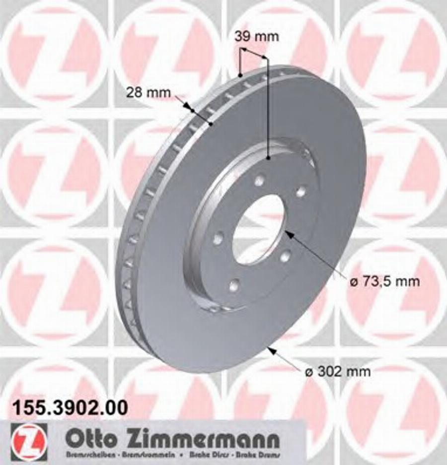 Zimmermann 155.3902.00 - Гальмівний диск autozip.com.ua