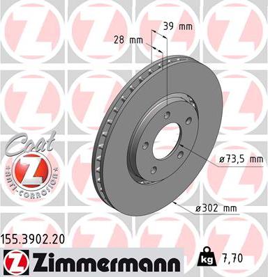 Zimmermann 155.3902.20 - Гальмівний диск autozip.com.ua