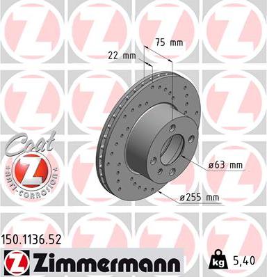 Zimmermann 150.1136.52 - Гальмівний диск autozip.com.ua
