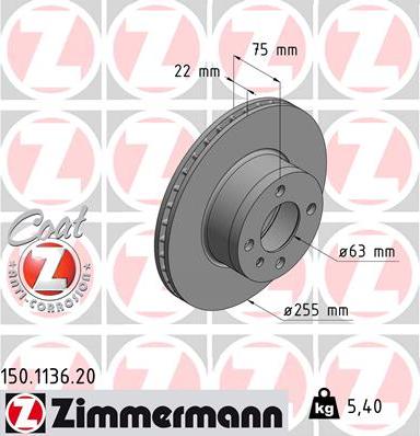Zimmermann 150.1136.20 - Гальмівний диск autozip.com.ua