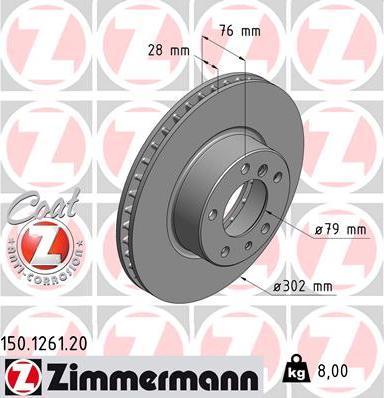 Zimmermann 150.1261.20 - Гальмівний диск autozip.com.ua