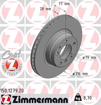 Zimmermann 150.1279.20 - Гальмівний диск autozip.com.ua